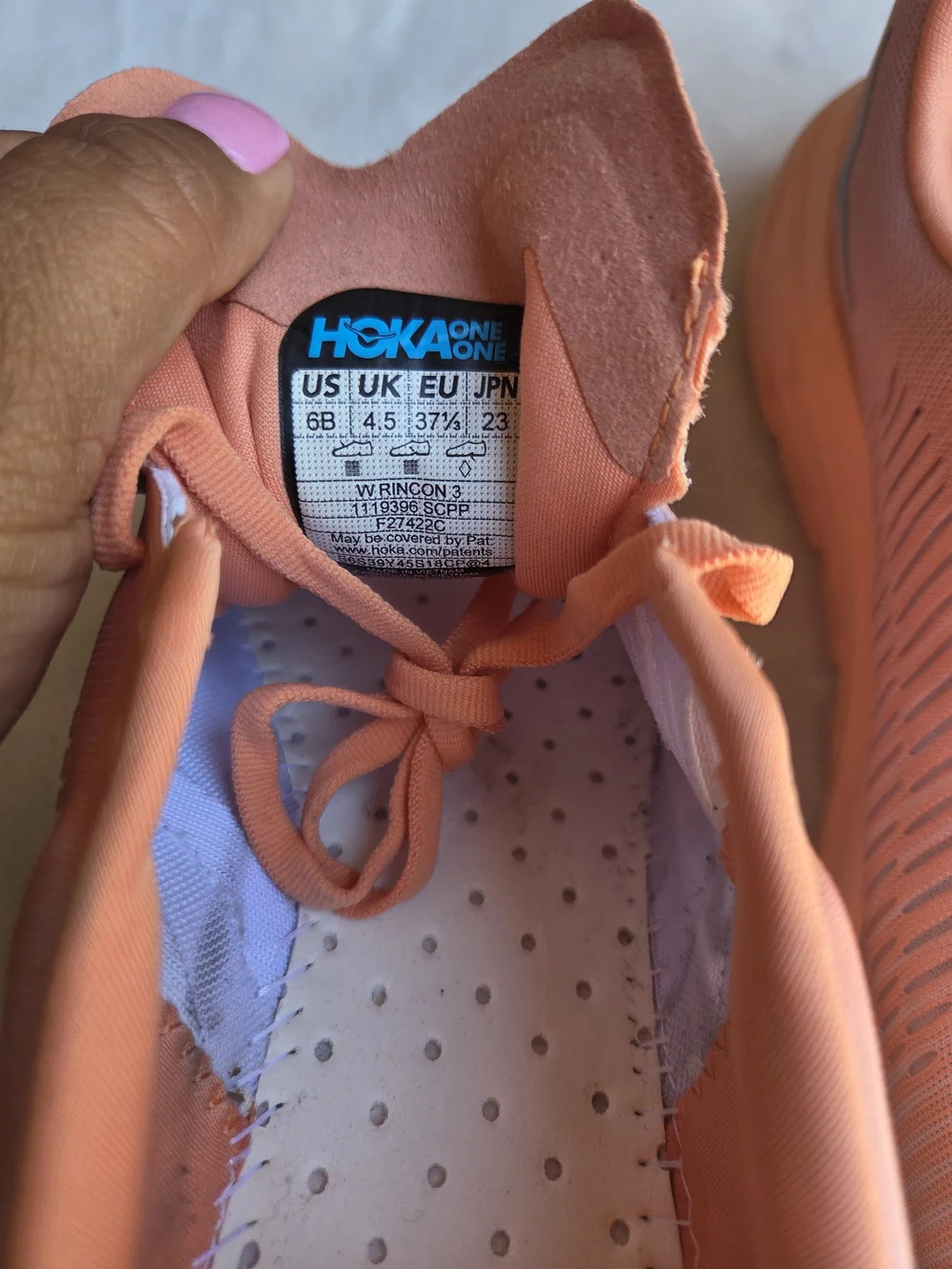 HOKA Rincon 3 Women’s 6 Shell Coral Peach Parfait Lightweight Running Shoes